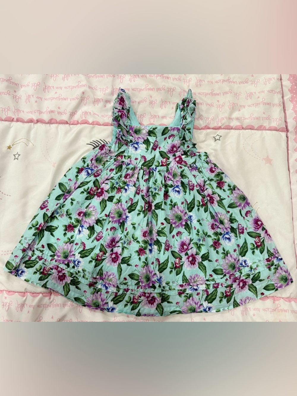 18-24M, Janie and Jack Mint Green Floral Ruffle Strap Tank Dress